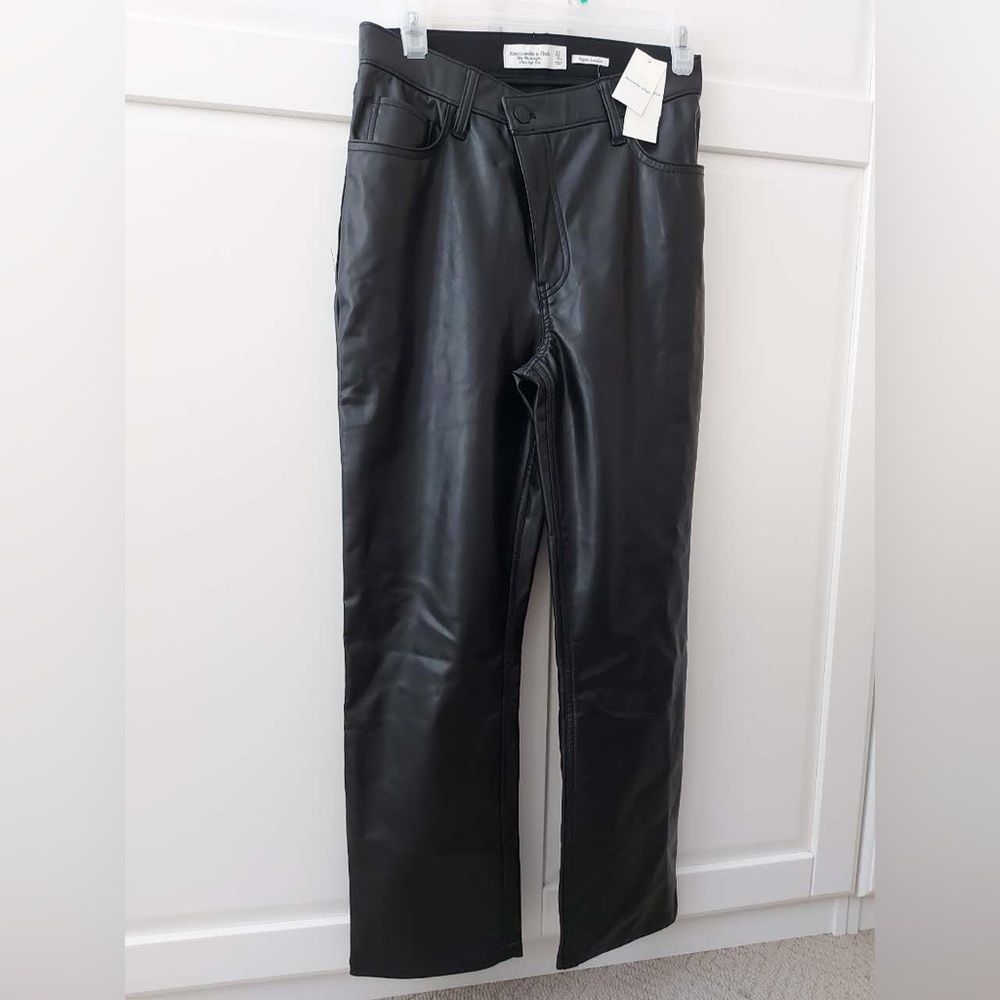 Abercrombie & Fitch black faux leather 90s straight ultra high rise pants